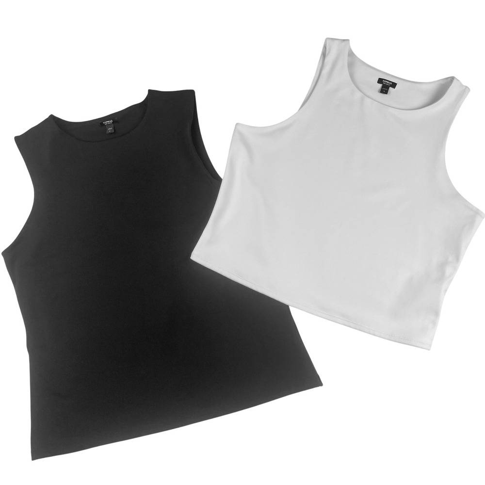 EXPRESS Body Contour Tank Tops‎ Black White XL Set Sleeveless Crew Neck 00816